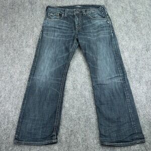 Silver Jeans Men's 34x30 (Fits 36x29) Blue Zac Relaxed Straight Leg Stretch‎